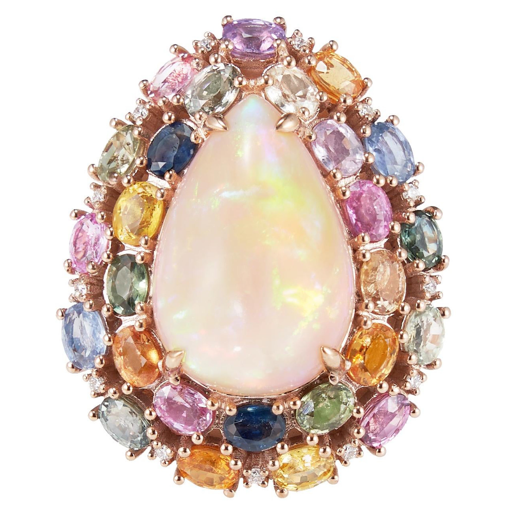 Ethiopian Opal & Rainbow Sapphire Ring with Diamond in 18 Karat Rose Gold