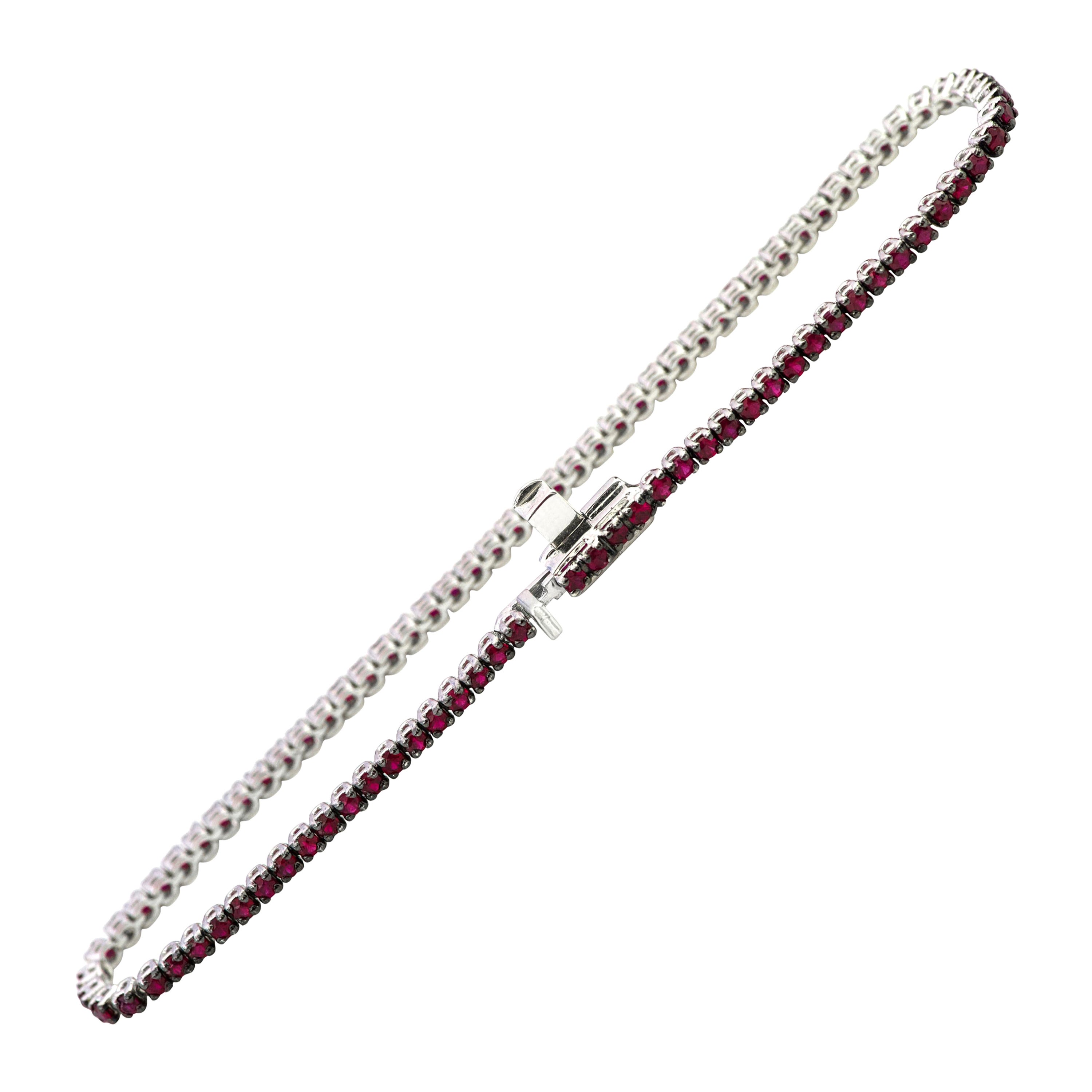 Bracelet tennis en or blanc 18 carats avec rubis taille ronde de 1,32 carat