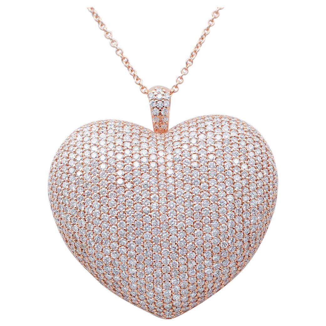 15,07 carati di diamanti, oro rosa 18 carati, la più grande collana con ciondolo a forma di cuore