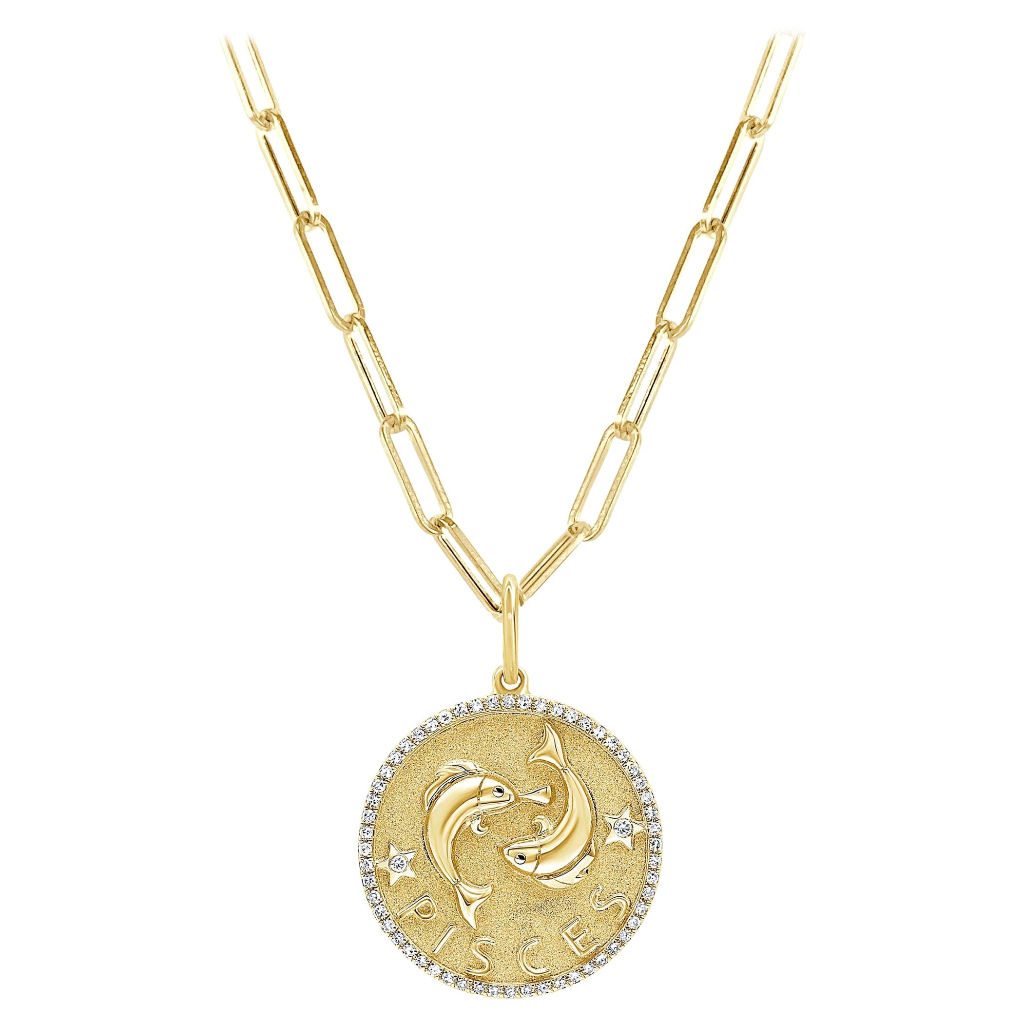 Zodiac Diamond Necklace 14K Yellow Gold 1/5 CT TDW Gifts for Her, Pisces