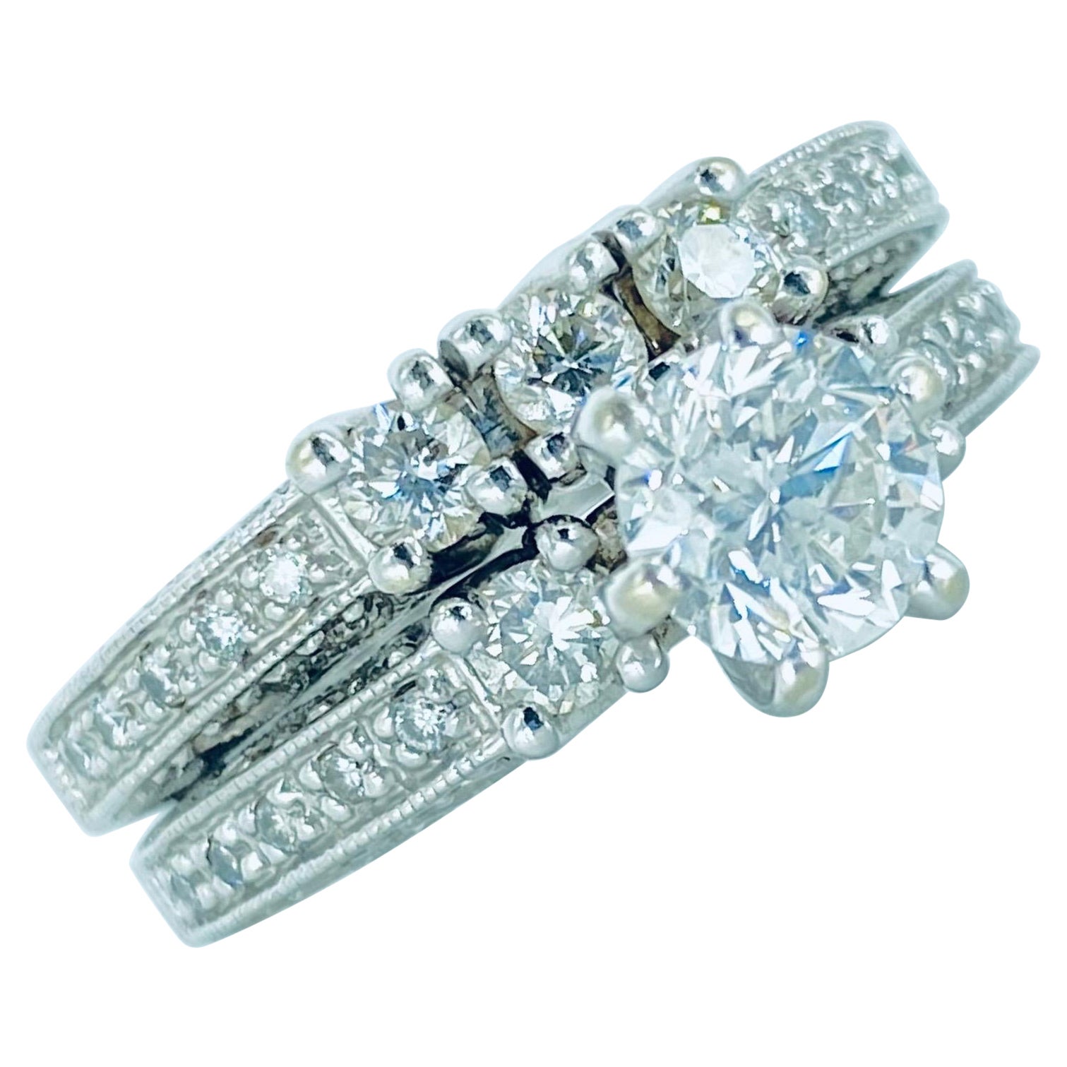 Art Deco GIA Certified 1.50 Carat Diamonds Engagement Ring Set 14k White Gold