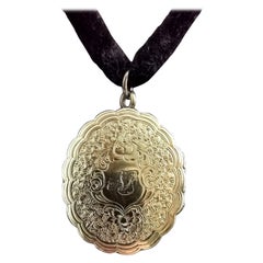 Victorian Velvet Choker Necklace, 9k Gold Front and Back Locket