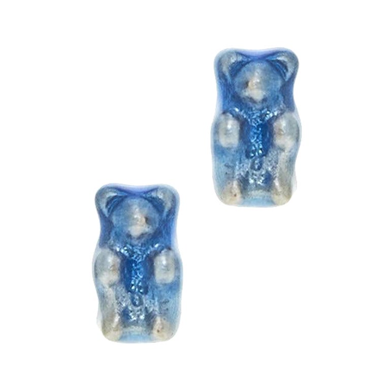 Studs Earrings Gummy Bears Blue Colorful  Gift 925 Sterling Silver Greek Jewelry For Sale
