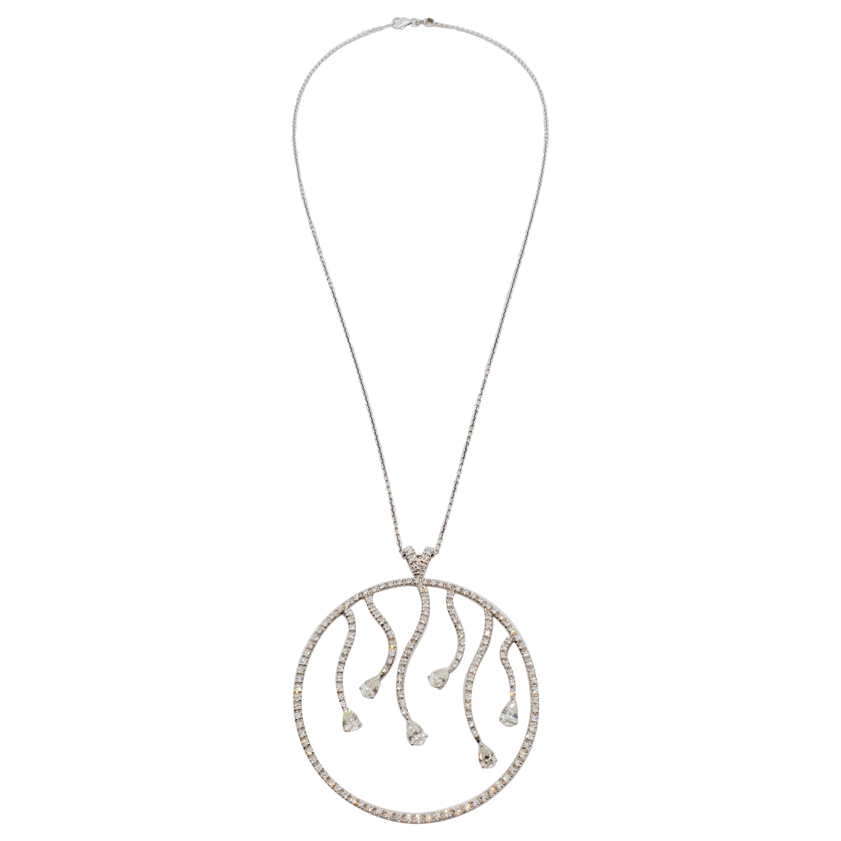 Estate Zydo Diamond Open Circle Pendant Necklace in 18k White Gold