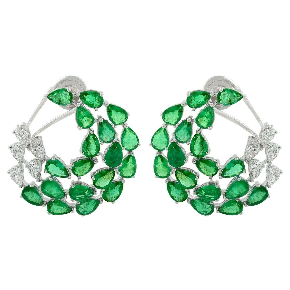 11.62 Carats Zambian Emerald Diamond 14 Karat White Gold Earrings