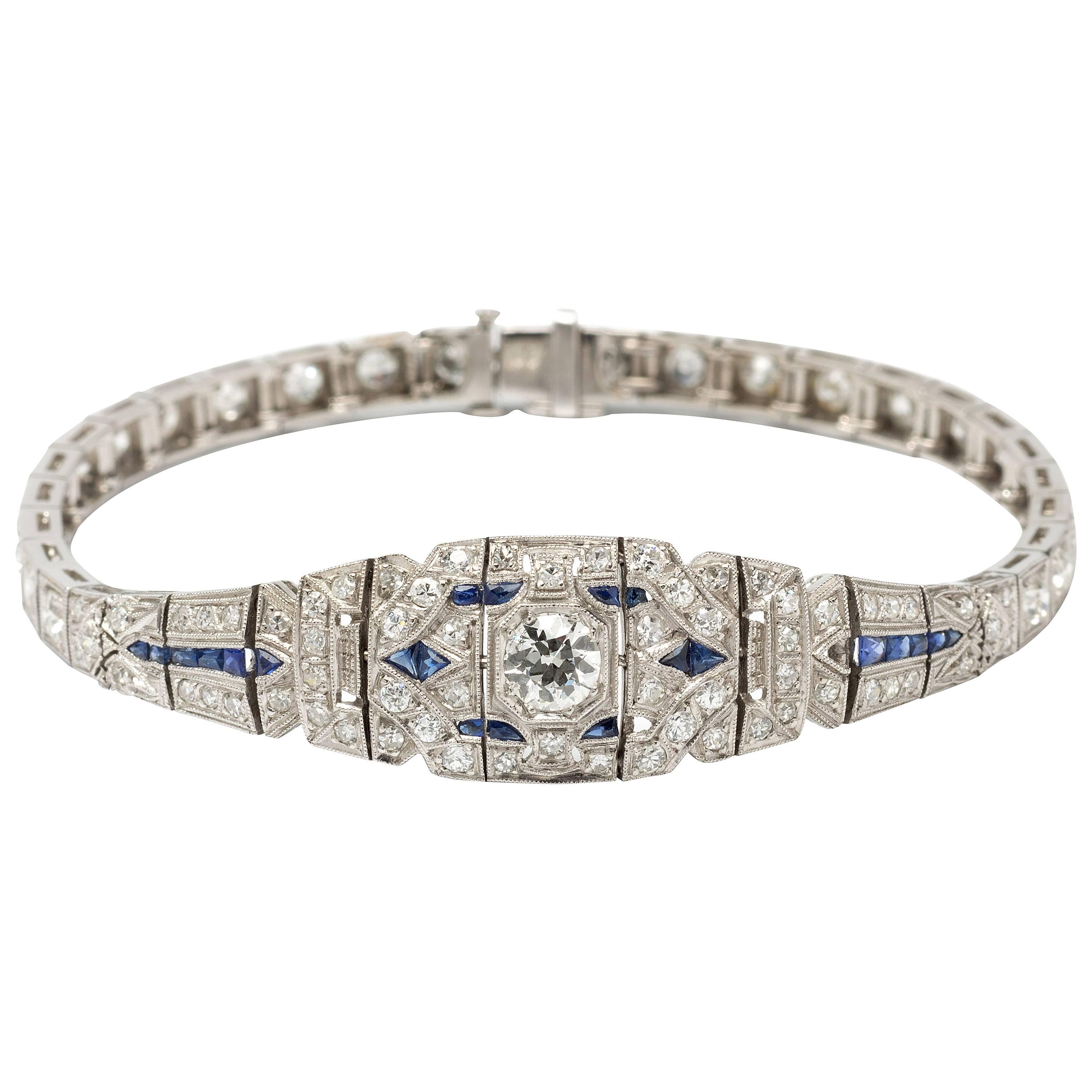1920s Art Deco Sapphire Diamond Platinum Bracelet