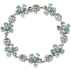 Flower Shape Aquamarine Diamond Gold Bracelet 6
