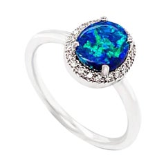 Natural Untreated Australian 1.02ct Black Opal Ring in 18K White Gold