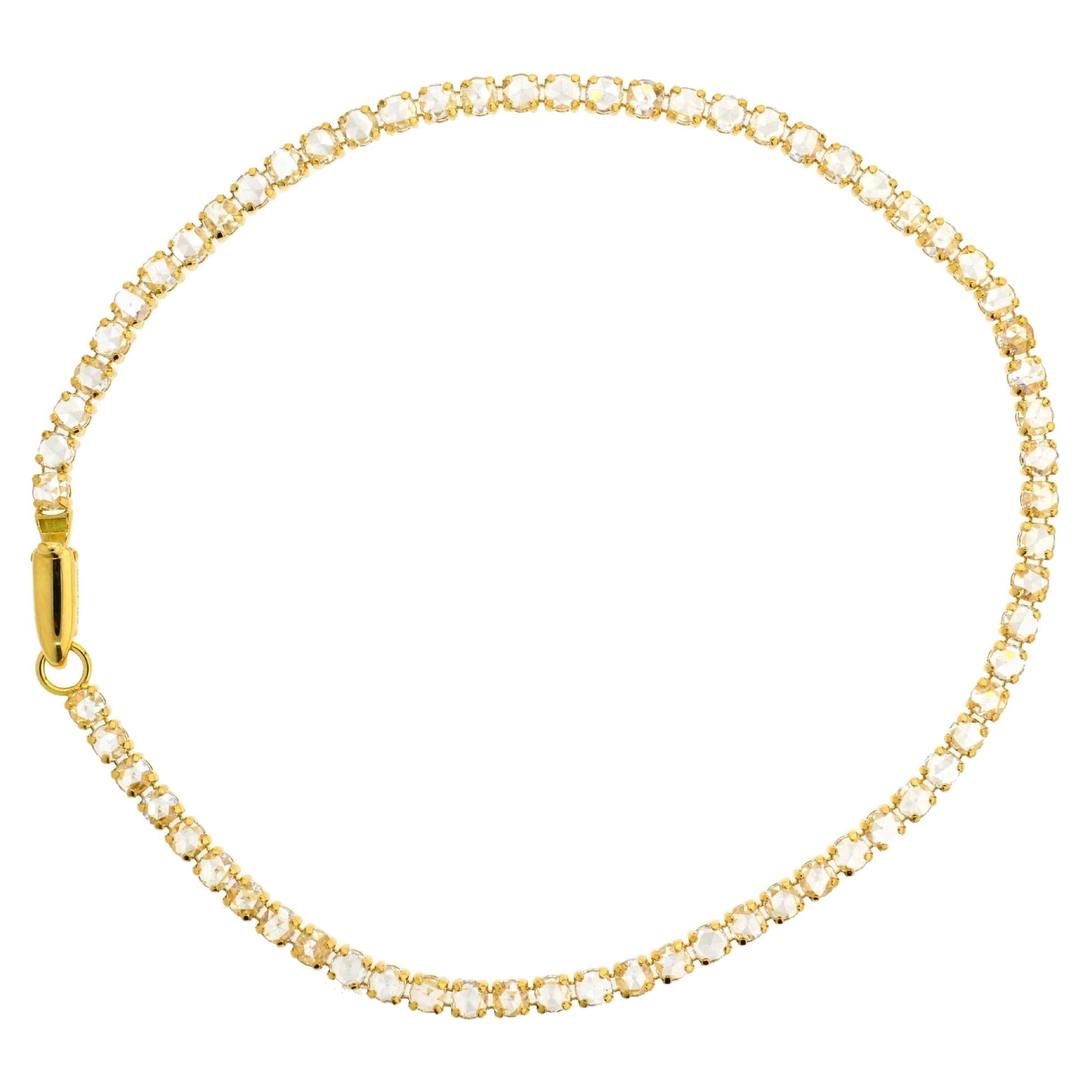 Rose Cut 18 Karat Yellow Gold Tennis Bracelet For Sale