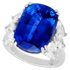 Anello cocktail vintage con zaffiro di Ceylon da 16,38 carati e diamante da 3,36 carati