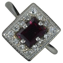 Art Deco 18ct White Gold and Platinum Garnet and Diamond Cluster Ring