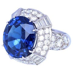 14.6 Ct Natural Sapphire Certified Diamond Ring 18K Gold, 1998