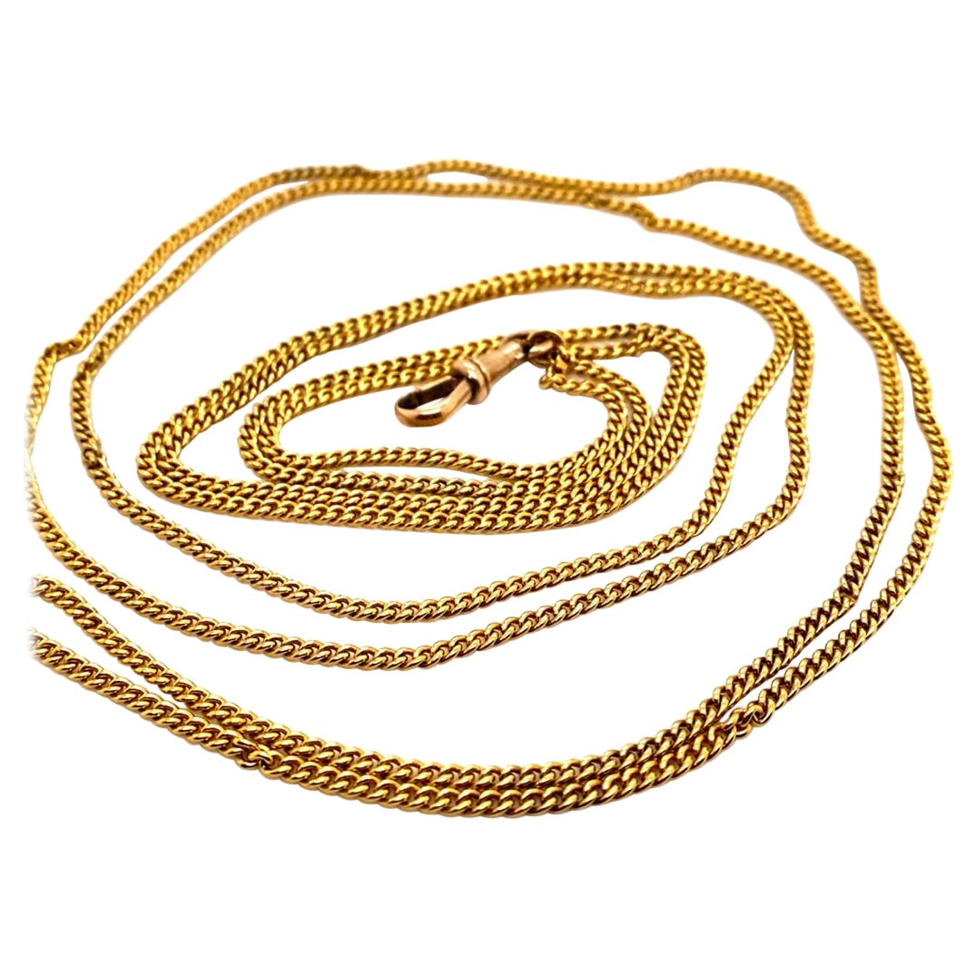 Antique Victorian 15 Karat Yellow Gold Longuard Chain, Circa 1890 For Sale