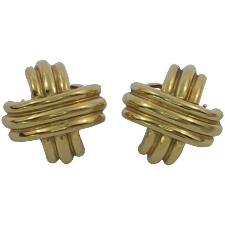 Tiffany Gold X Earrings For Sale at 1stDibs