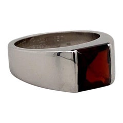 Vintage Cartier Garnet Tank Ring 18 Karat White Gold, 1997