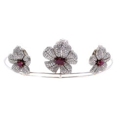 Art Deco Burma Ruby Diamond Austrian Brooch-Tiara Parure