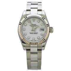 Rolex Stainless Steel Diamond Dial Oyster Perpetual Date Just Wristwatch