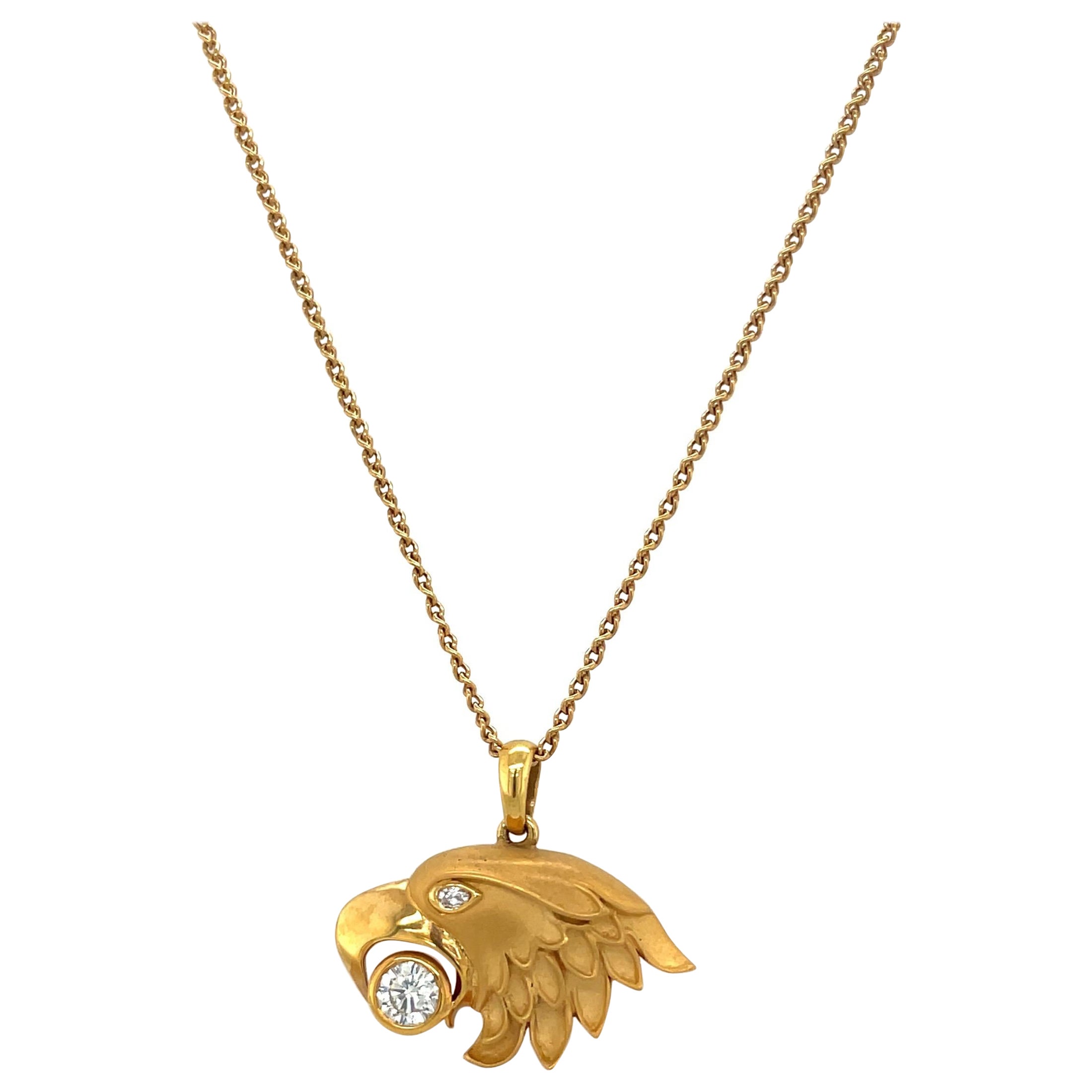 Carrera Y Carrera 18KT Yellow Gold Eagle Head Pendant with 0.38CT Diamond For Sale