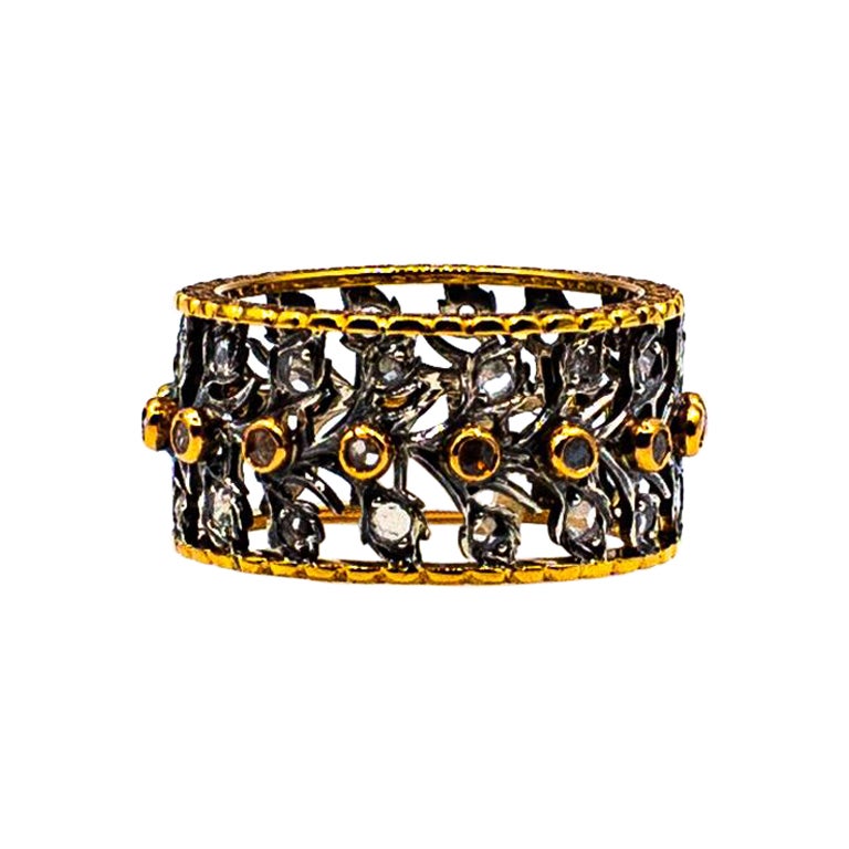 Art Deco Style 0.50 Carat White Rose Cut Diamond Yellow Gold Band Ring