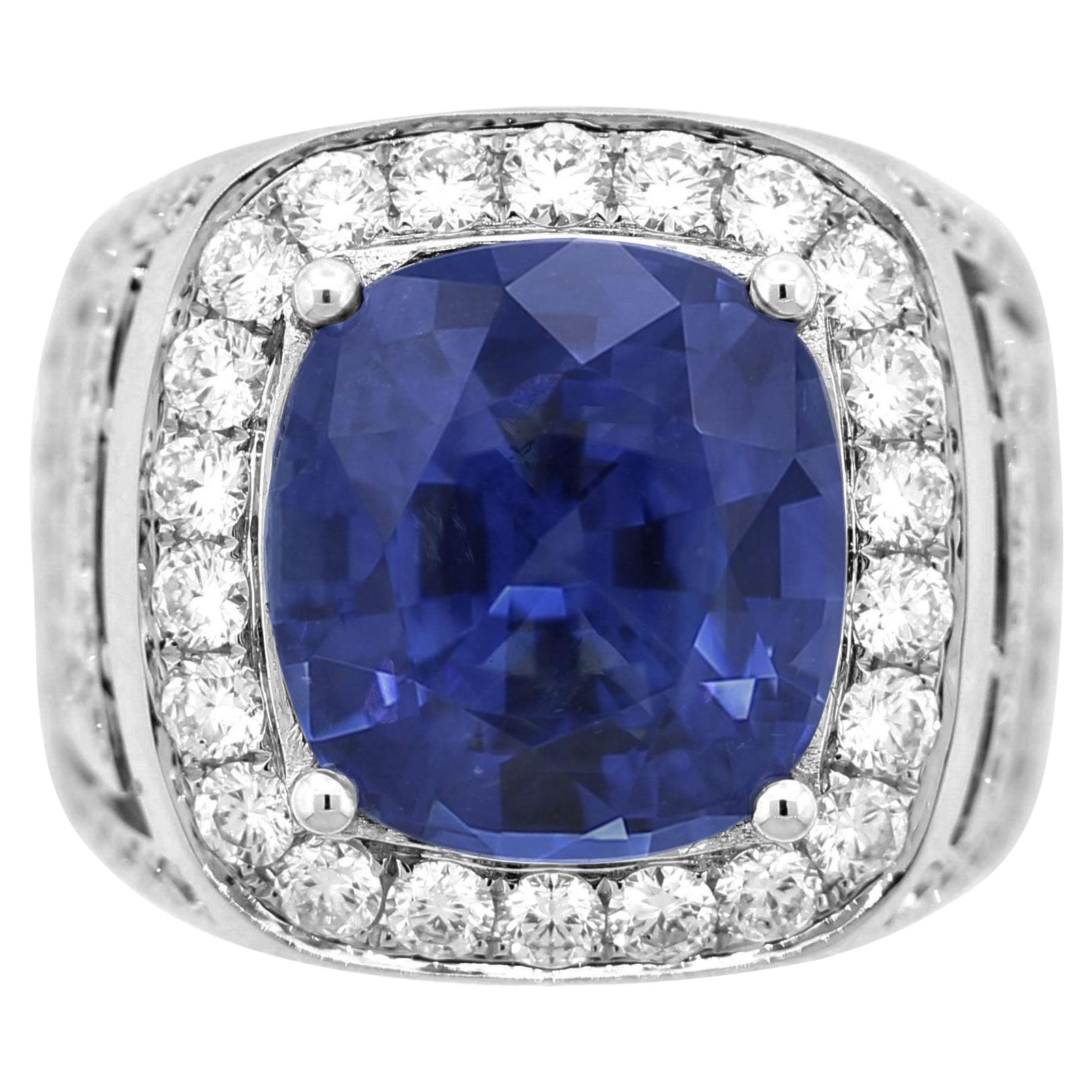 Fine Blue Sapphire Diamond Gold Ring, SSEF, GIA & Lotus Certified For Sale