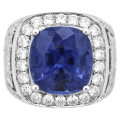 Bague en or avec saphir bleu fin et diamant, certifiée SSEF, GIA et Lotus