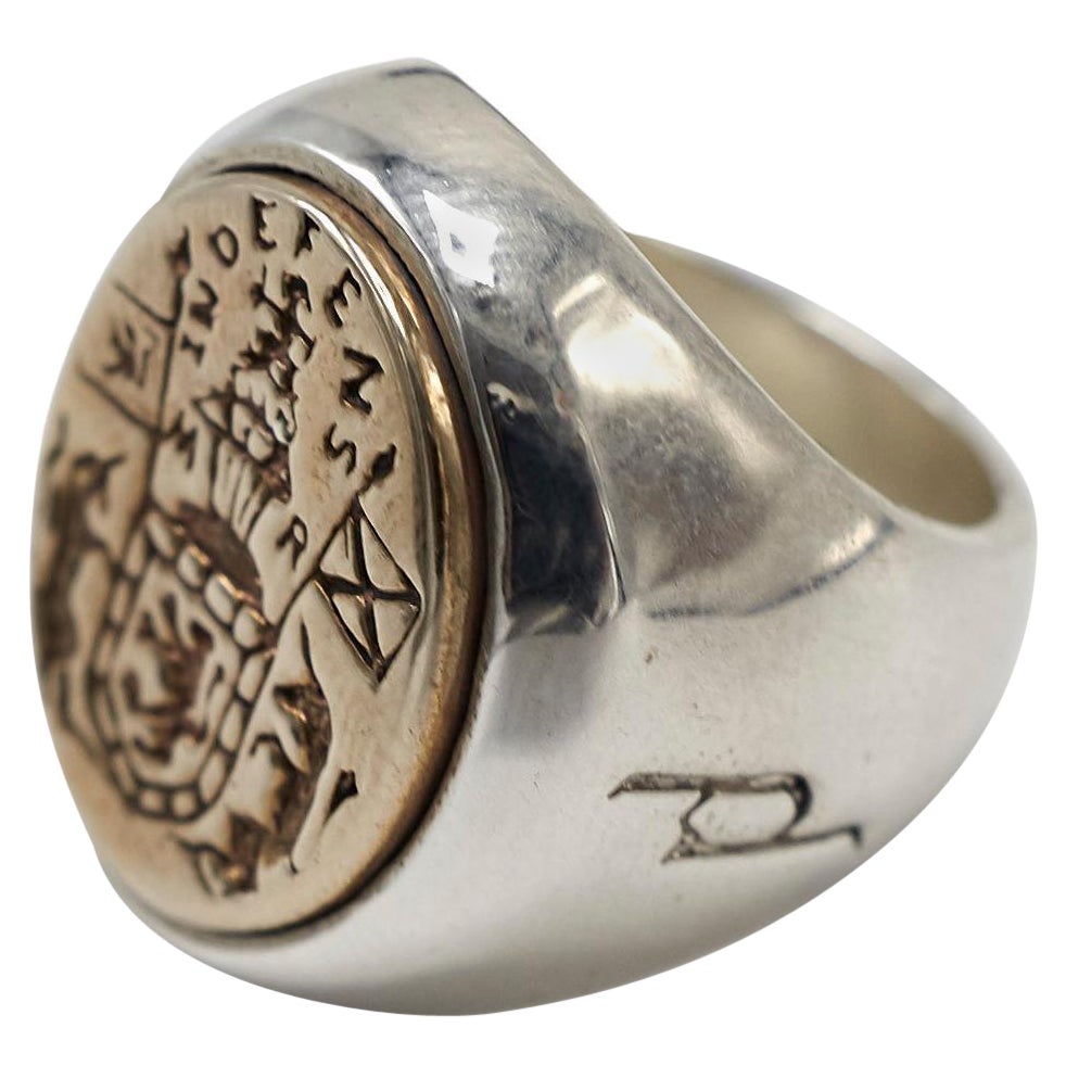 Bague signet unisexe en argent sterling et bronze J Dauphin Crest