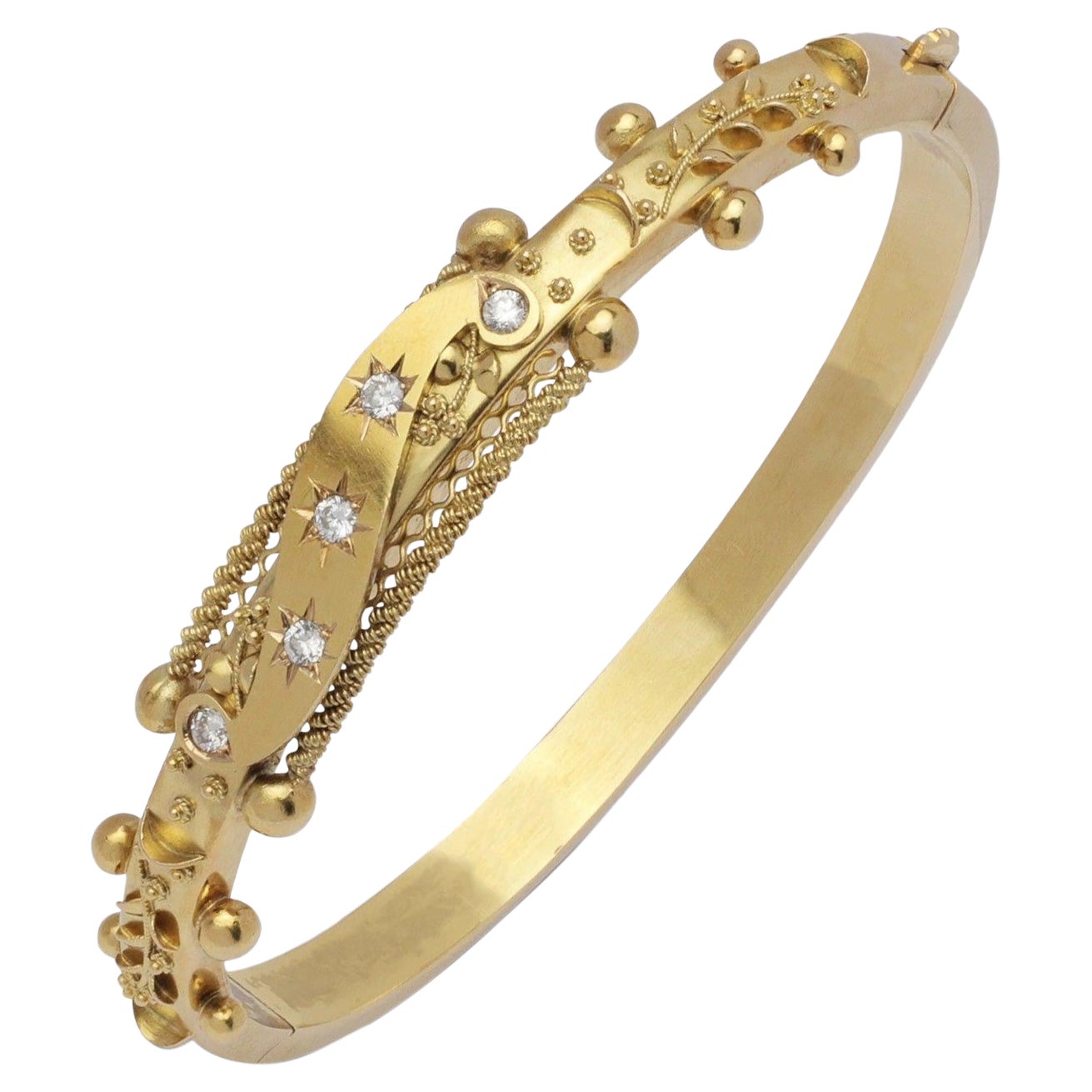19th Century, 18 Karat Yellow Gold & Diamond Bangle