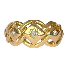 Vintage-Ring mit Diamanten und 18 Karat Kette-Detail in Sternfassung, Vintage