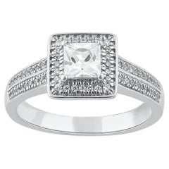 TJD 0.75 Ct Princess and Round Diamond 18 Kt White Gold Square Shape Bridal Ring