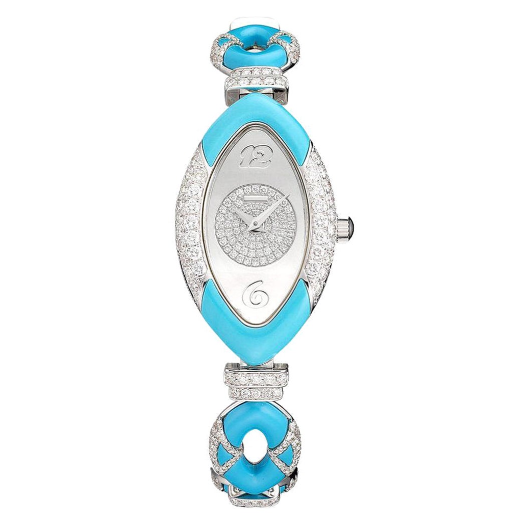 Turquoise & Diamond Watch For Sale