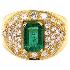 Retro Colombian Emerald Diamond Cocktail Ring