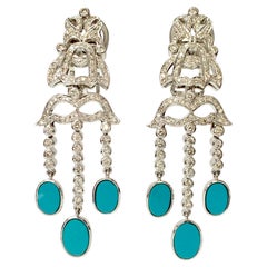 Diamond and Turquoise Earrings in 18K White Gold