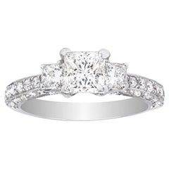 Princess Three Stone Diamond Engagement Ring 14K White Gold 2.40 CTW