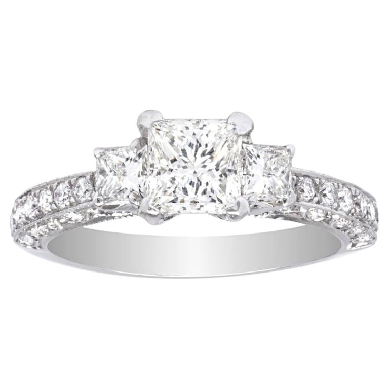 Princess Three Stone Diamond Engagement Ring 14K White Gold 2.40 CTW ...