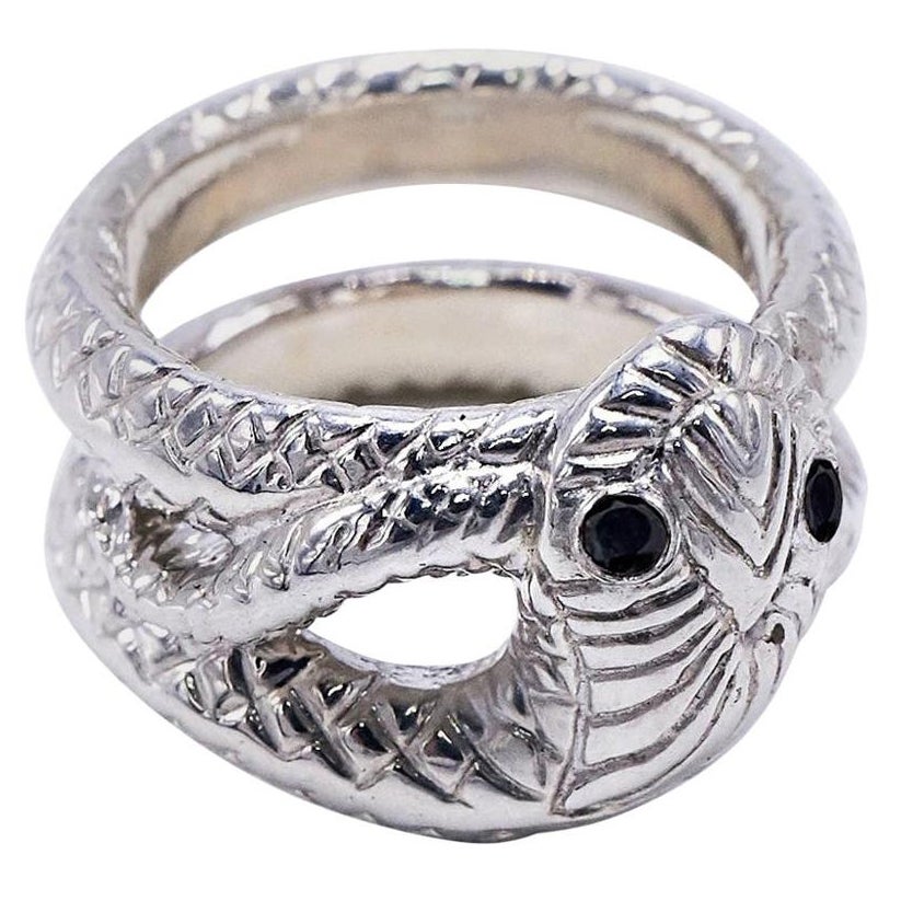 Snake Ring Black Diamond Sterling Silver Cocktail Ring J Dauphin For Sale