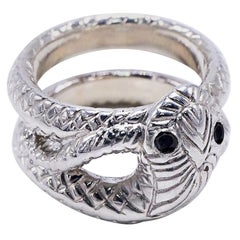 Vintage Snake Ring Black Diamond Sterling Silver Cocktail Ring J Dauphin