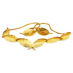 Tiffany & Co. 14k Yellow Gold Vintage Leaf Motif Choker and Earrings Suite circa