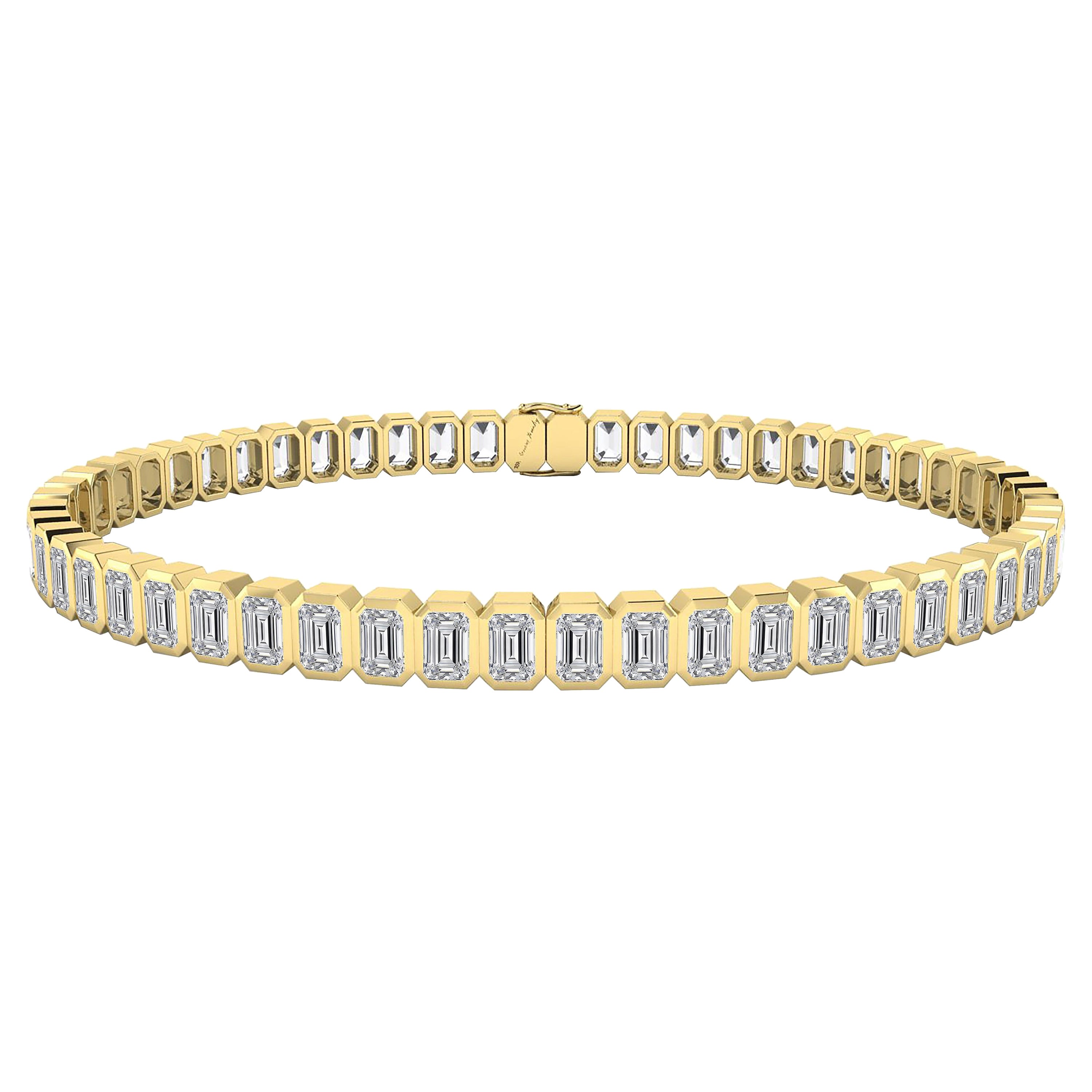 Bracelet tennis en or jaune 18 carats avec diamants taille émeraude