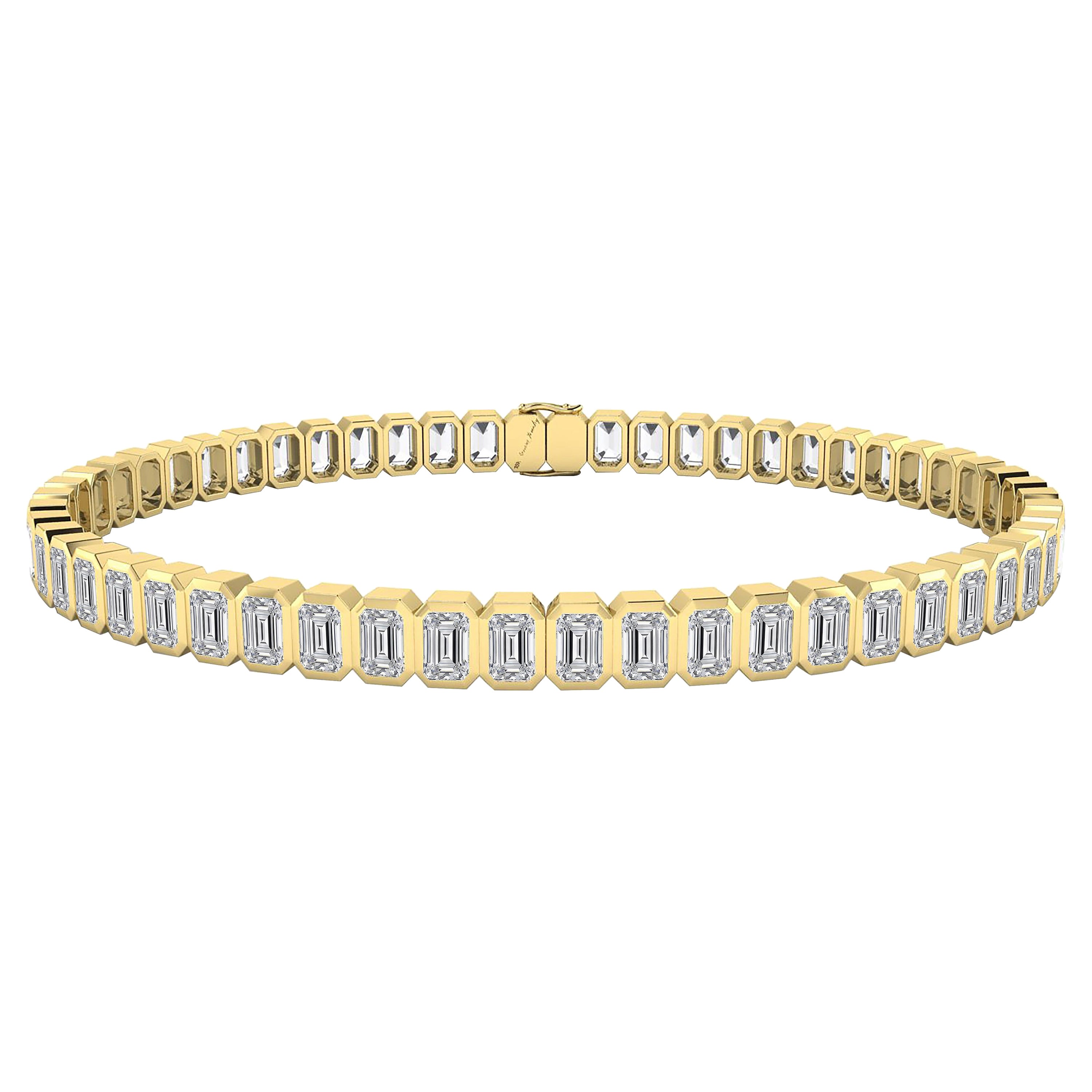 Tanisa Nahata Tennisarmband aus 18 Karat Gelbgold mit Diamanten im Smaragdschliff