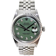 Rolex Montre Datejust en acier inoxydable avec cadran sur-mesure en diamant vert, années 1970