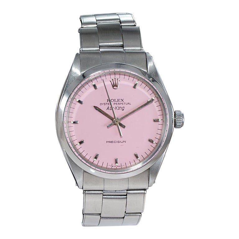Rolex Stainless Steel Air King with Custom Pink Dial, Circa 1970's For Sale