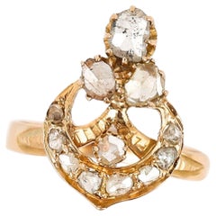 Frühviktorianischer Diamant-Cluster-Ring aus 18 Karat Gold mit Rosenschliff