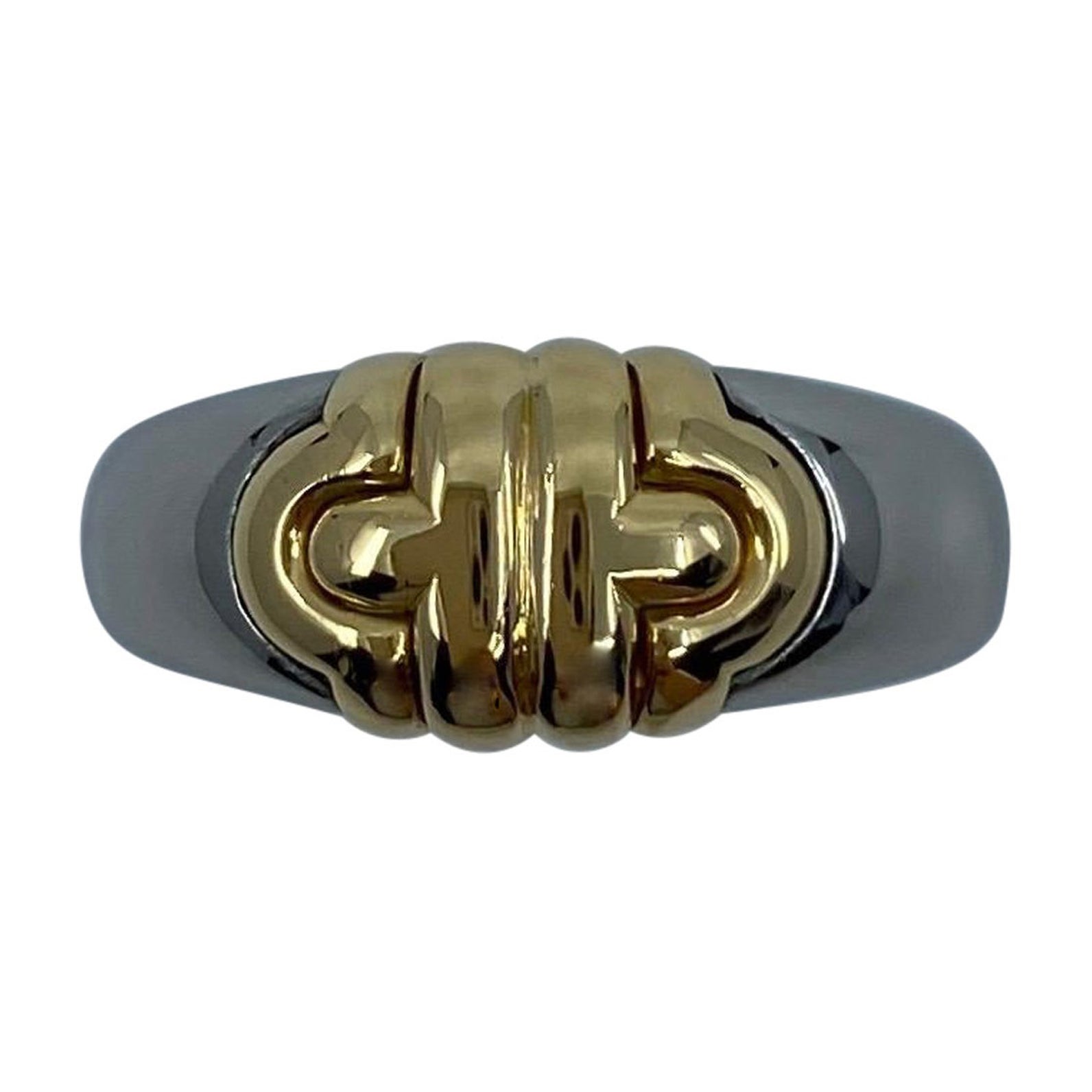 Vintage Bvlgari Parentesi Tubogas 18k Yellow Gold & Steel 'Signet Style' Ring