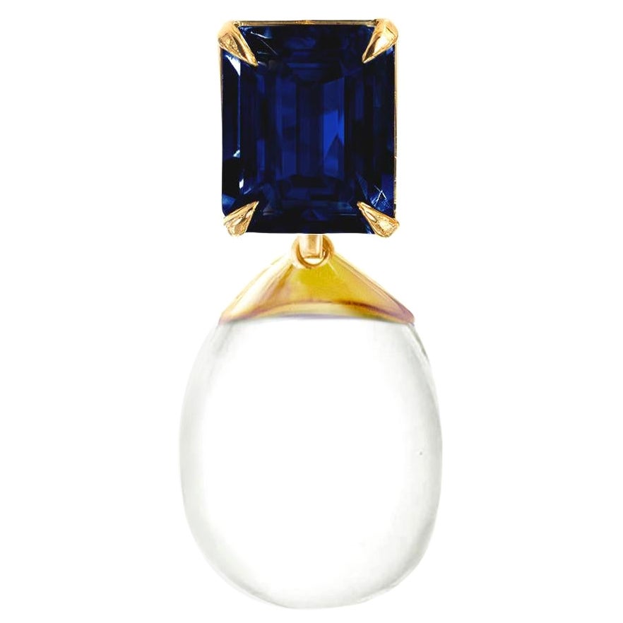 Eighteen Karat Yellow Gold Transformer Drop Brooch with Sapphire For Sale