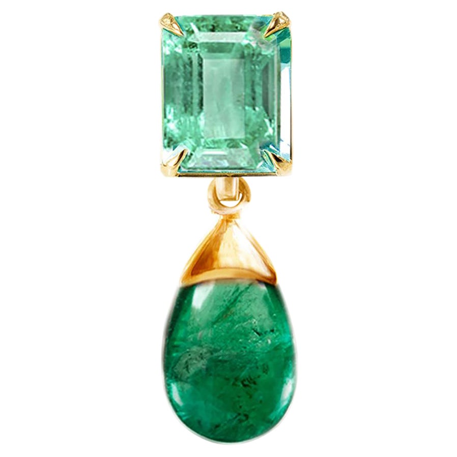 Eighteen Karat Yellow Gold Contemporary Pendant Necklace with Green Emeralds