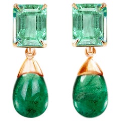 18 Karat Rose Gold Transformer Stud Earrings with Emeralds