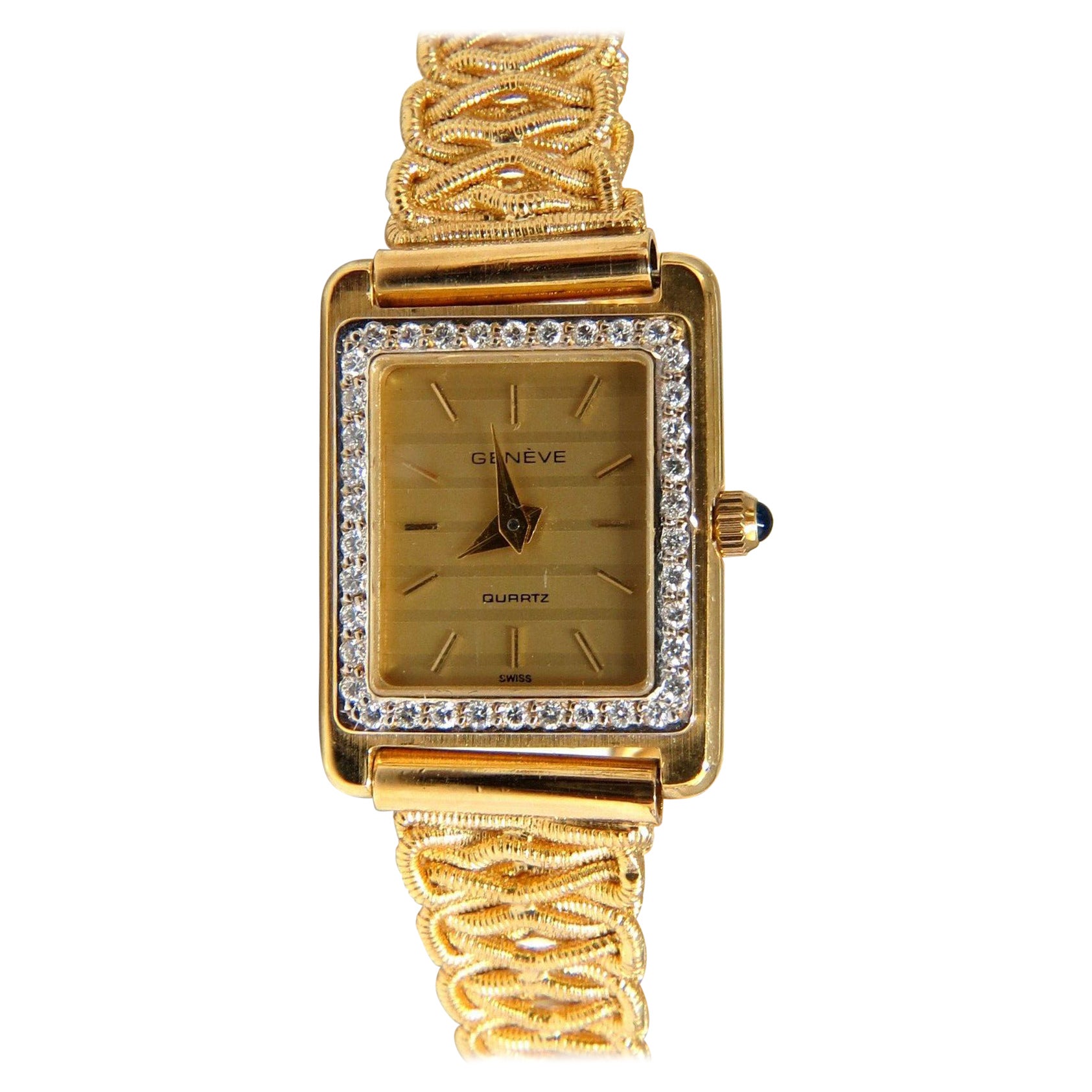 Montre vintage en quartz suisse de Genève avec diamants de 0,36 carat en vente