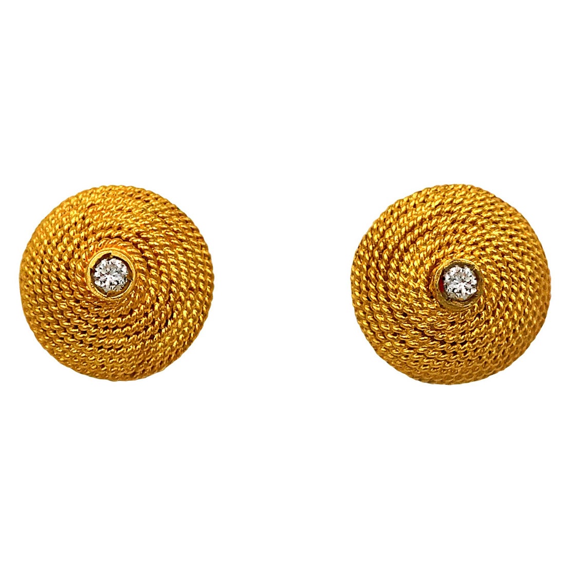 Dimos 18k Gold Filigree Sfalaki Diamond Stud Earrings For Sale