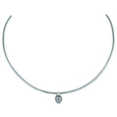 Vintage IGI Certified 0.28 Carat Round Diamond Tear/Pear Shape Pendant Omega Necklace