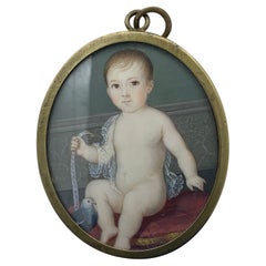 Antique Georgian Child Dove Bird Locket Pendant Portrait Miniature Necklace Hand Painted